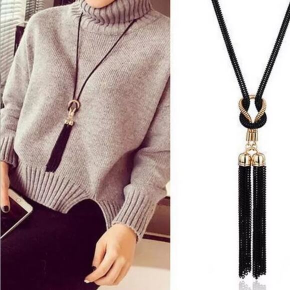 ASOS Black & Gold Tassel Pendant Necklace - Picture 5 of 6